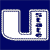 Pixelated blue and white icon featuring a large U-shaped frame with a vertical column of dark blue squares on the right side.