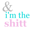 Static icon featuring a gray ampersand symbol above turquoise and pink text reading "i'm the shitt" on white background.