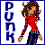 Pixelated character in red top and dark pants with brown hair, standing against white background; left side shows 'PUNK' text, right side shows 'GIRL' text.