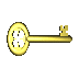 Animated sequence of a golden key rotating through multiple angles against a gray background, showing full 3D motion.