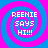 Four identical pixelated spiral patterns with blue and pink concentric circles, each containing white text reading REENIE SAYS HI!!!