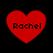 Four red heart shapes arranged in a on black background, each containing the text 'Rachel' in pixelated font