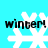 Four identical pixelated snowflakes with 'winter!' text on a cyan background, each showing slight animation variations in snowflake shape and text clarity.