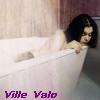 A person with dark hair leans over the edge of a white bathtub, partially submerged in water, with purple text reading 'Ville Valo' at the bottom.