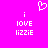 Pixelated white text and heart symbol on bright pink background, with two identical side-by-side arrangements of 'i LOVE LIZZIE' below the heart.