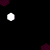 Pixelated white dots form shifting patterns against a dark background with purple hexagonal shapes and faint red text overlays.