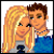 Animated contact sheet showing two pixel art frames of cartoon characters with blonde hair and blue clothing, one frame featuring text "love me" and a heart symbol.