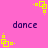 Pixelated yellow square patterns and purple text on a pink background, with multiple instances of the word 'dance' displayed.