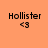 Four pixelated display 'Hollister' text with '<3' symbol on orange, pink, and coral backgrounds
