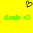 Yellow background with black pixelated heart symbol above green pixelated text 'dante' and green arrow symbols on both sides.