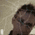 nine pixelated images showing a person's face with varying expressions and white line overlays on the lower half, set against a beige background with faint 'A' letters