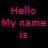 Pixelated text displays 'Hello My name is' in red above two instances of 'INGRID', one blue and one red, on a black background.