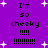 Purple background with white starbursts and repeated pixelated text 'I'm so cheeky !!!!' in black, arranged in a pattern