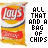 Two identical pixelated bags of Lay's chips flanking a central text block with animated color changes in the right-side text.
