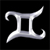 Static pixelated icon of the Gemini zodiac symbol rendered in white and gray tones on a black background with visible anti-aliasing edges.