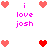 Pixelated icon with pink text 'i love josh' and heart symbols in red, pink, and white on a white background.