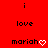 Red background with black text and white symbols; 'i', 'love', and 'mariah' repeated with heart and checkmark variations.