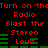 Red pixelated text and green audio bars repeat across a black background in two mirrored with slight horizontal shifts between frames