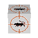 A cube-shaped object with orange crosshairs on each face displays a black cat silhouette in various poses across multiple views.