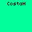 Pixelated text 'CostaH' repeated across a bright green background with white rectangular blocks in various positions.