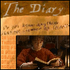 showing a person reading a book under a glowing light, with 'The Diary' text on a scroll-like banner above