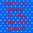 Blue background with white dots and red pixelated text reading "Claire is going to the mall with gabe!!!" repeated twice in a