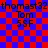 A red and blue checkered background with repeated text elements and a faint overlay