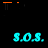 cyan 'S.O.S.' text with orange and pink variations on a black background, featuring small colored dots at the bottom
