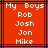 Red background with black lines and white pixelated text listing names under 'My Boys' header