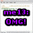 Pixelated text messages in purple and pink on white backgrounds, showing a conversation between 'me13' and 'friend1'.