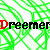 Green geometric patterned background with repeating 'Dreemer' text in black and red, partially obscured by gray overlay in lower right.