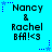 Pixelated text and star decorations on a cyan background with repeated 'Nancy & Rachel BFF! <3' phrases.