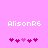 Pixelated text 'AlisonR6' in white on pink background with two of heart symbols below