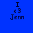 Blue background with pixelated text 'I <3 Jenn' in dark blue, featuring a green gradient glow effect on the lower-left version.