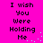 Bright pink background with black pixelated text reading "I wish You Were Holding Me" in two vertical , accompanied by light blue dot animations