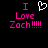 Black background with pink text reading "I Love Zach!!!!!" and a white pixelated heart symbol above the word "Love".