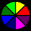 A contact sheet of 8 animated frames showing a rotating color wheel with segmented sections in various hues, displayed on a black background with one gray square placeholder.