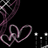 Pixelated icon with pink text 'I Love Travis' over intertwined heart shapes and a dark background with small white dots.