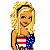 Pixelated cartoon figure with blonde hair and American flag-themed clothing stands beside orange, yellow, and white text reading 'Aim phuck .com' on a plain background.