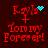 Red pixelated text 'Kayla' with a cyan heart above it and 'I am my Forever!' below, on dark red background.