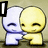 Two cartoon figures embrace; one white, one yellow. Text changes from 'I' to 'Love' to 'you' across frames.