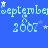 Blue background with repeating light blue text 'september 2007' and white stars, featuring a small pixelated figure above each '2007'.
