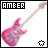Pixelated pink electric guitar with white and gray accents, black text 'AMBER' in top-left corner, two distinct heart symbols at bottom-right.