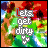 Animated icon with 'lets get dirty' text over a colorful background featuring red, green, and blue hues.