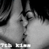 A 5x5 contact sheet of grayscale animated frames showing a couple kissing, with text "7th kiss" at the bottom left of each frame.