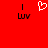 Red background with two black vertical lines above 'Luv' text and a white pixelated heart symbol between them.