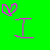 Green background with pink and purple pixelated shapes including a heart, an 'I', and a stylized 'U' with a small heart.