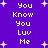Purple background with white pixelated text reading "You Know You Luv Me" repeated in two , surrounded by small white star shapes