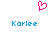 A static pixel art image with a pink heart symbol above two identical blue text labels reading 'Karlee' on a white background.
