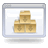 Static pixel art of three stacked golden bars within a window frame, with gray rectangular shapes on either side of the bars.